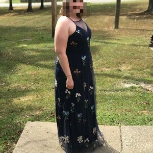 Chi Chi London Navy Botanical maxi length Dress. Size 14. Gently Used